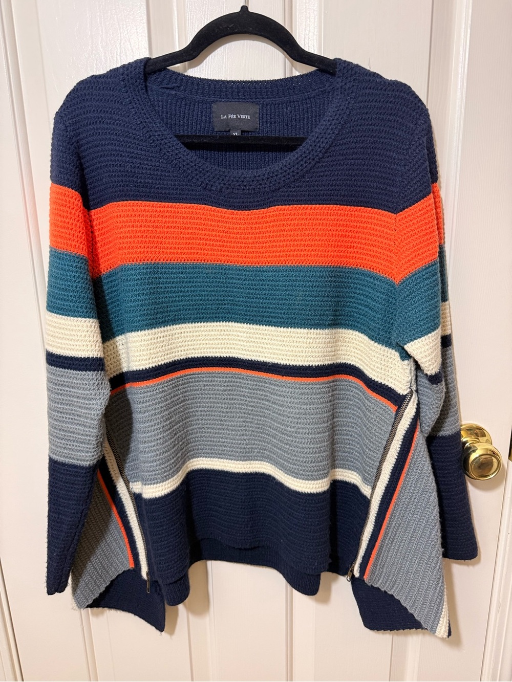 Anthropologie Navy Multi-Color Striped Crewneck Sweater